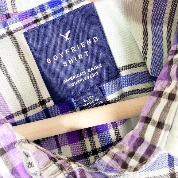 American Eagle Outfitters AEO Checkered Plaid Boyfriend Button Down Shirt L - Picture 10 of 11